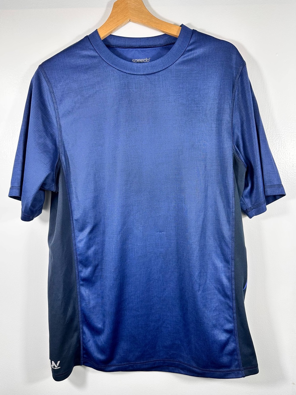 Speedo Men's Blue and Navy Short Sleeve Athletic Tee